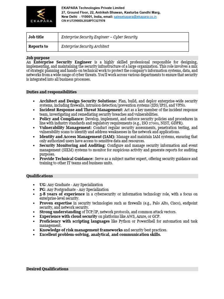 ETPL_RE JD for Enterprise Security Engineer – Cyber Security | PDF ...