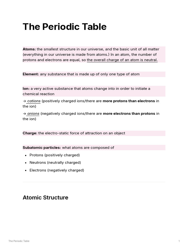 The Periodic Table | PDF | Ion | Atoms