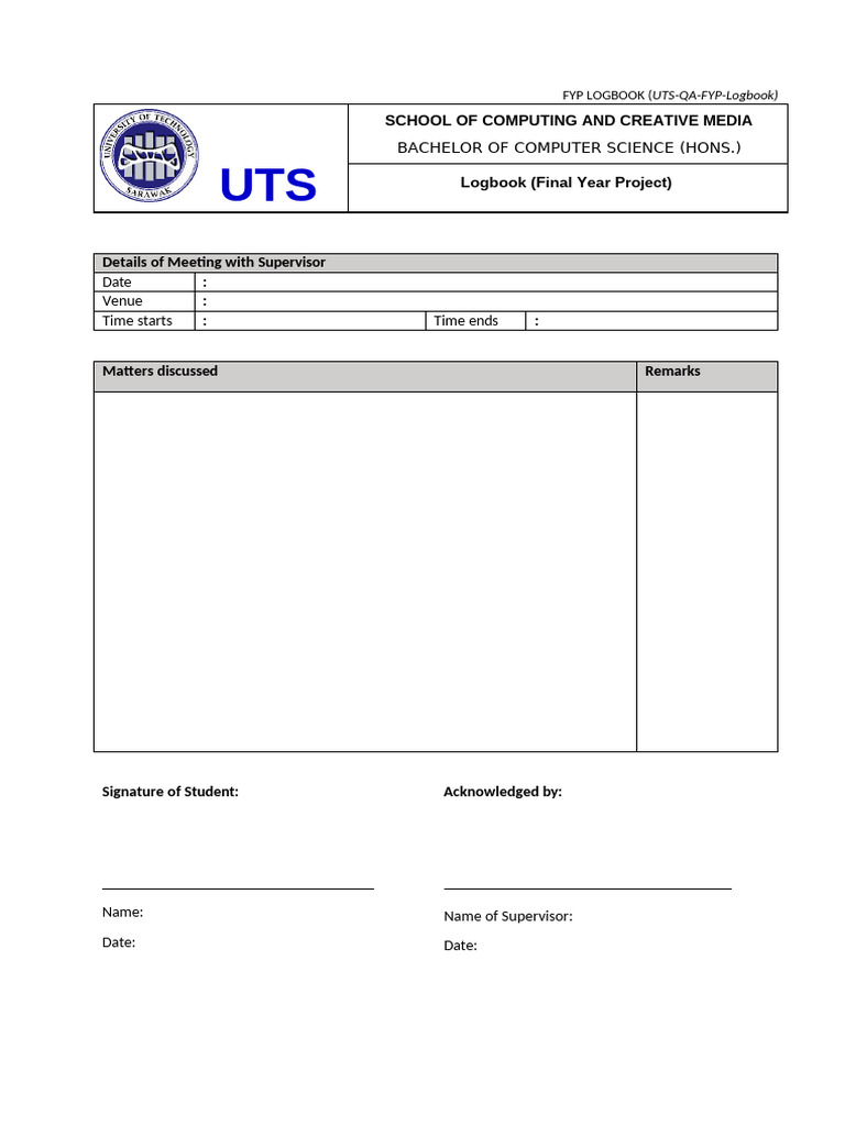 Final Year Project Logbook Template | PDF