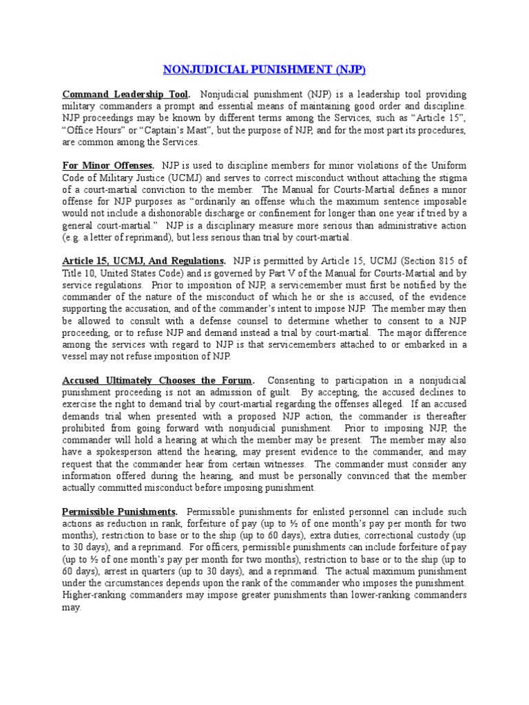 Nonjudicial Punishment | PDF | Uniform Code Of Military Justice | Justice