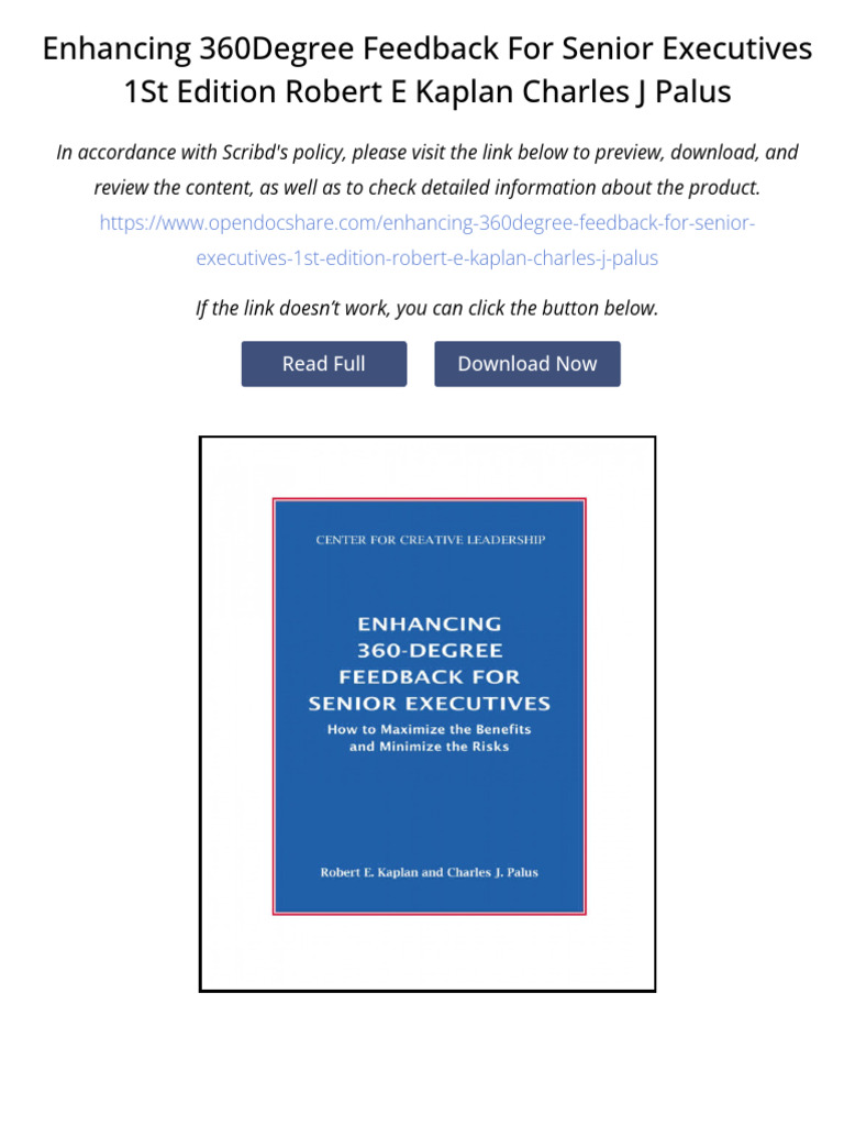 Enhancing 360degree Feedback For Senior Executives 1st Edition Robert E ...