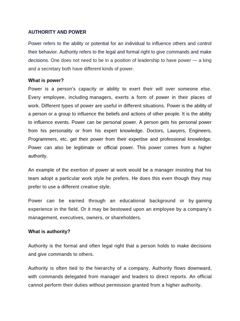 Understanding Power and Authority | PDF | Power (Social And Political ...