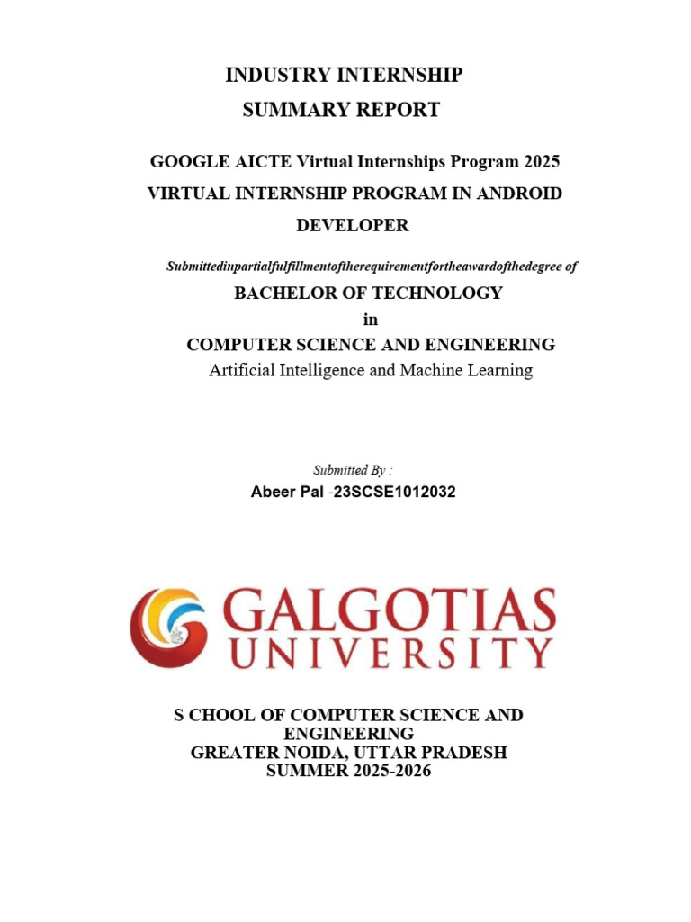 Android Development Internship Report | PDF | Android (Operating System ...
