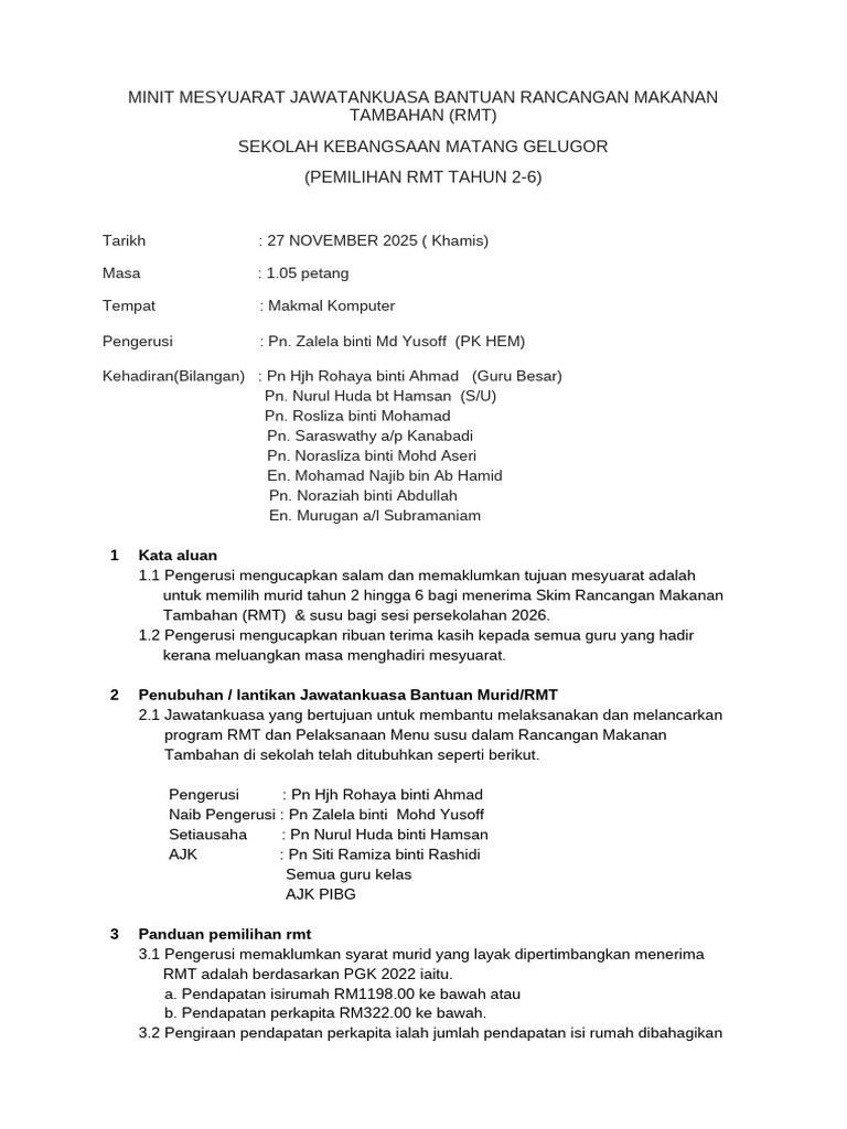 Minit Mesy Pemilihan RMT 2-6 2026 | PDF