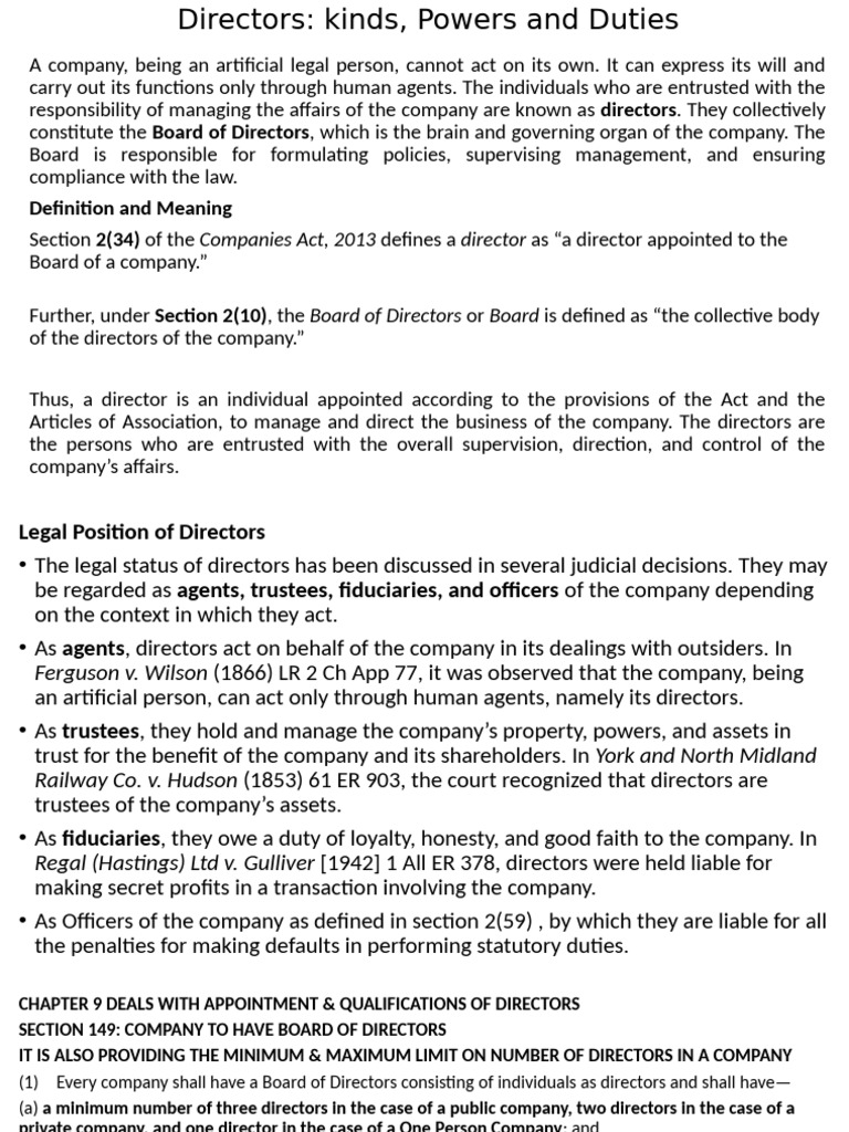 Directors: Types, Powers, and Duties | PDF | Board Of Directors | Trustee