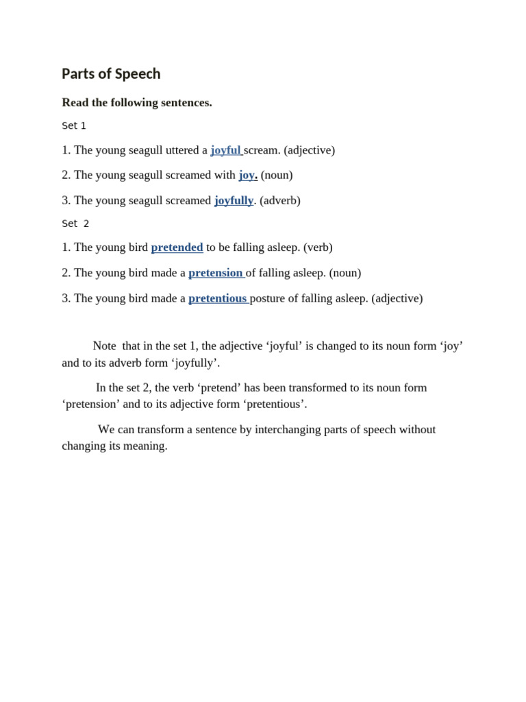 Parts of Speech | PDF