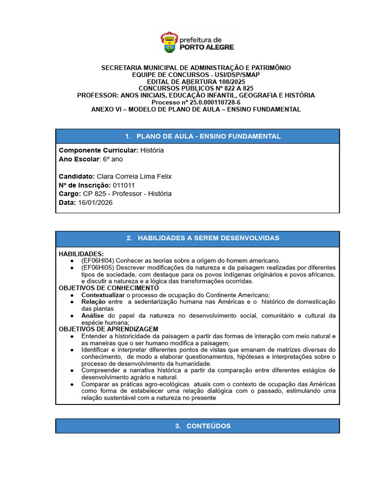 Plano de Aula - Professor de Historia - Clara Correia Lima Felix | PDF ...