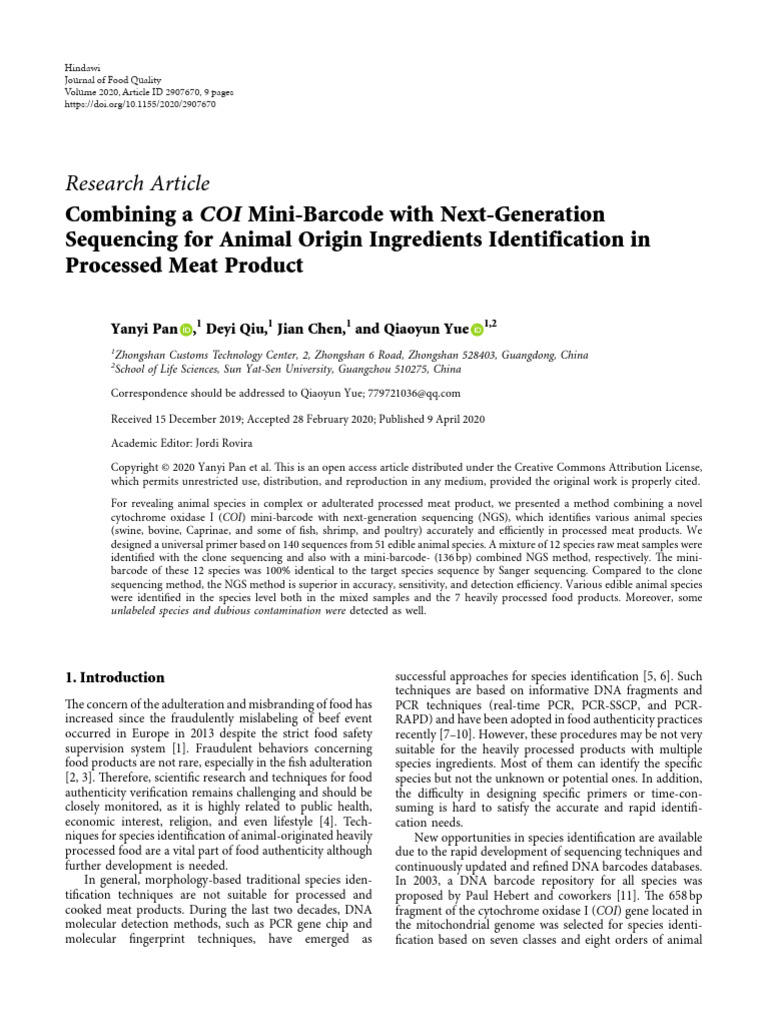 COI Mini-Barcode for Meat Species ID | PDF | Dna Sequencing ...
