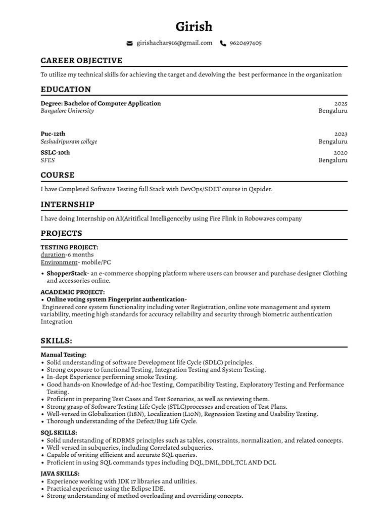Girish Resume | PDF | Java (Programming Language) | Sql
