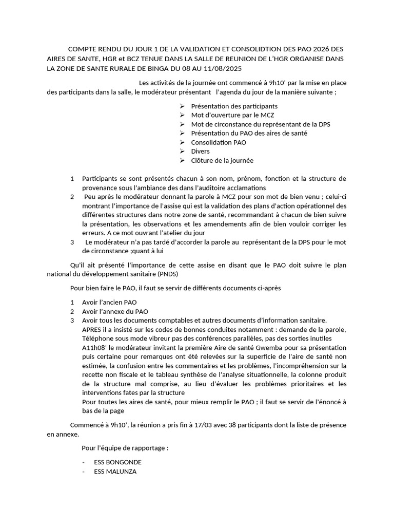 Validation PAO 2026 : Compte rendu Jour 1 | PDF