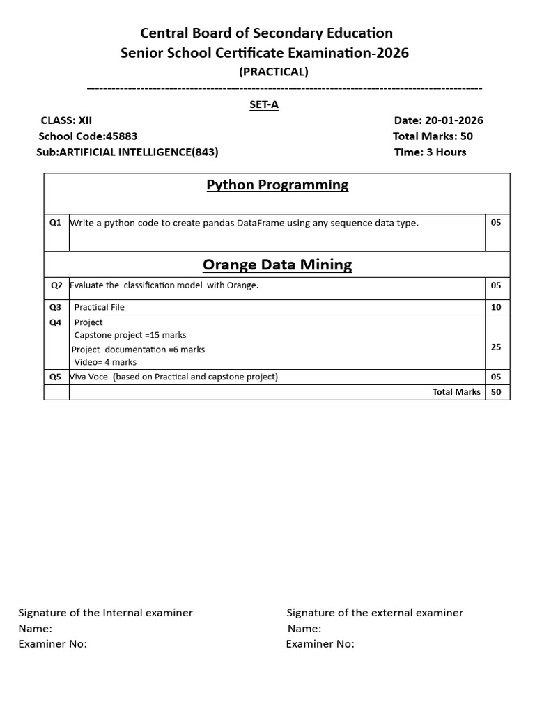 AI Practical Exam 2026: Python & Orange | PDF | Information Science ...