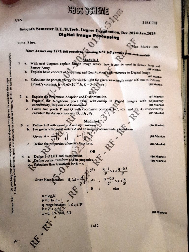 Digital Image Processing Exam Guide | PDF | Algebra | Linear Algebra