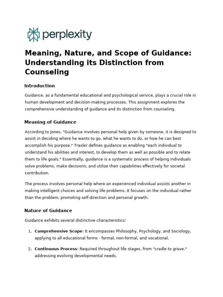 Meaning, Nature, and Scope of Guidance - Understand | PDF | Counseling ...