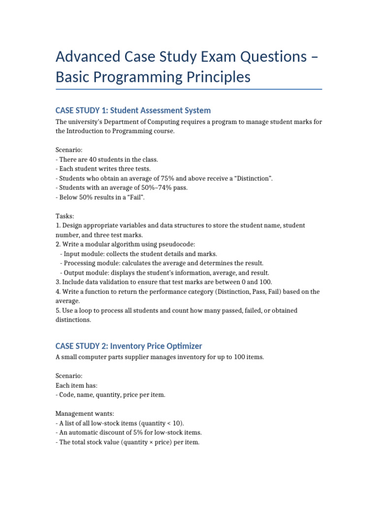 Programming Case Study Exam Questions | PDF | Payroll | Computing