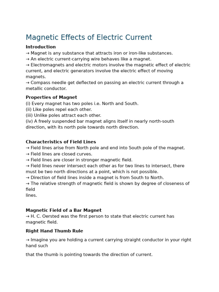 Magnetic Effects of Electric Current | PDF | Magnetic Field ...
