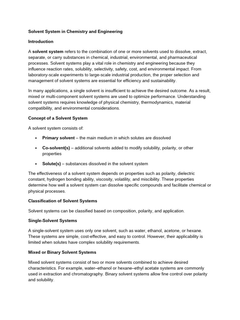 Understanding Solvent Systems in Chemistry | PDF | Solvent | Solubility
