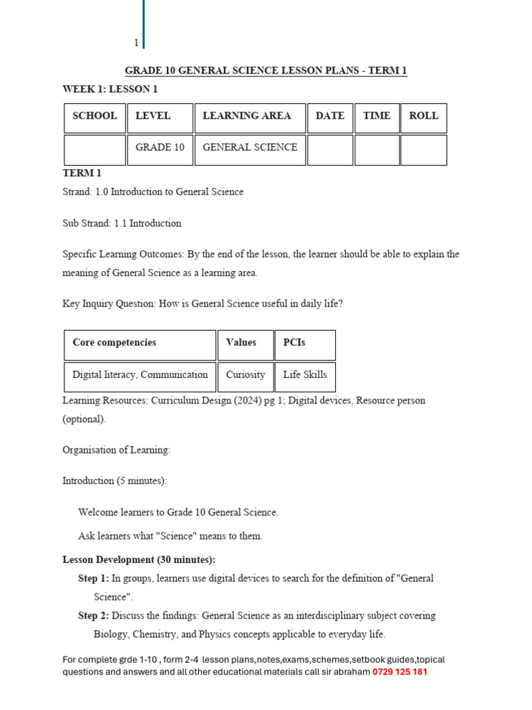 Grade 10 General Science Lesson Plans | PDF | Cell (Biology) | Lesson Plan