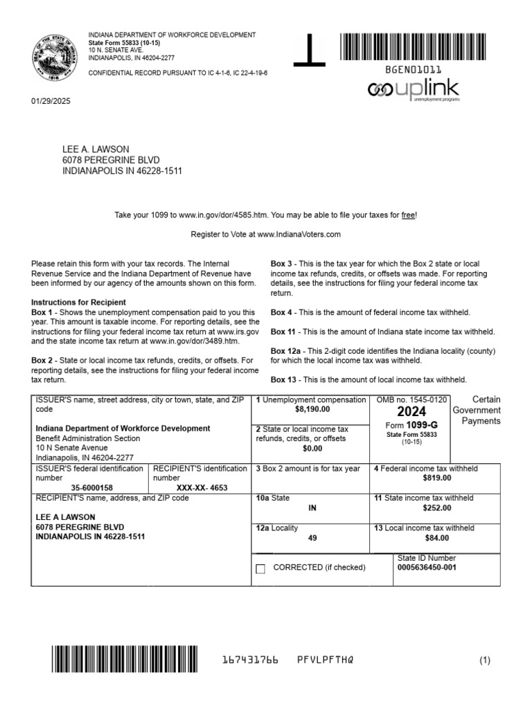 Indiana 1099-G Unemployment Form Guide | PDF | Taxes | Income Tax In ...