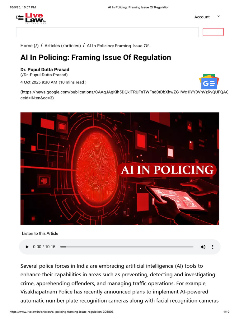 AI Regulation in Indian Policing | PDF | Artificial Intelligence ...