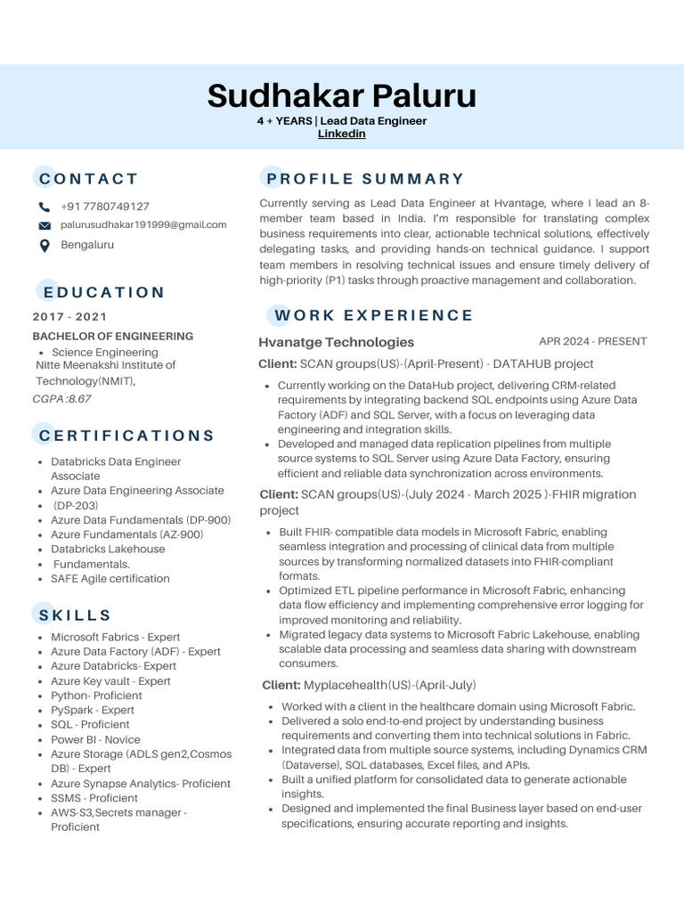 Sudhakar Paluru 2025 | PDF | Microsoft Azure | Databases