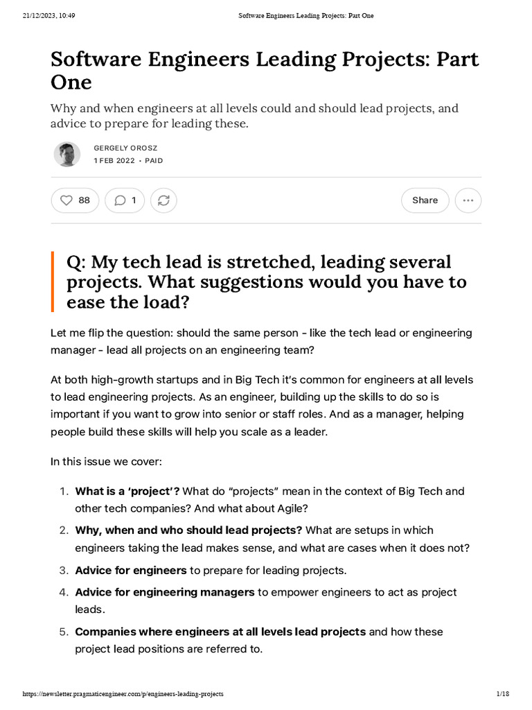 Software Engineers Leading Projects_ Part One | PDF | Business