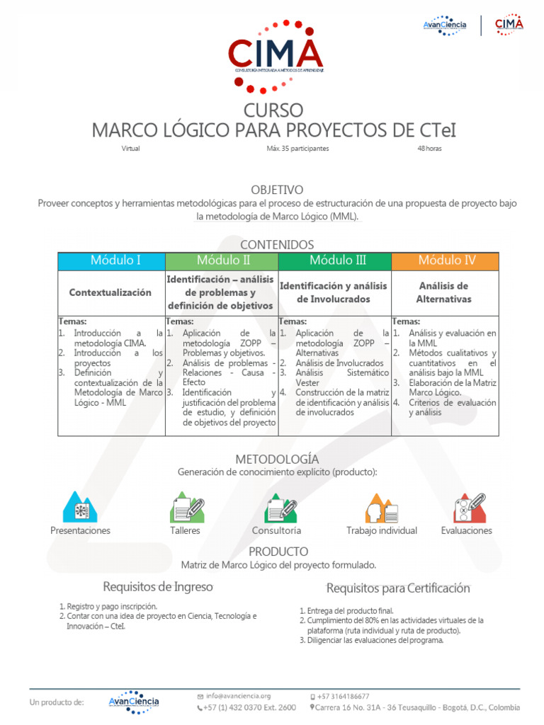 Curso de Marco Lógico en Proyectos CTeI | PDF