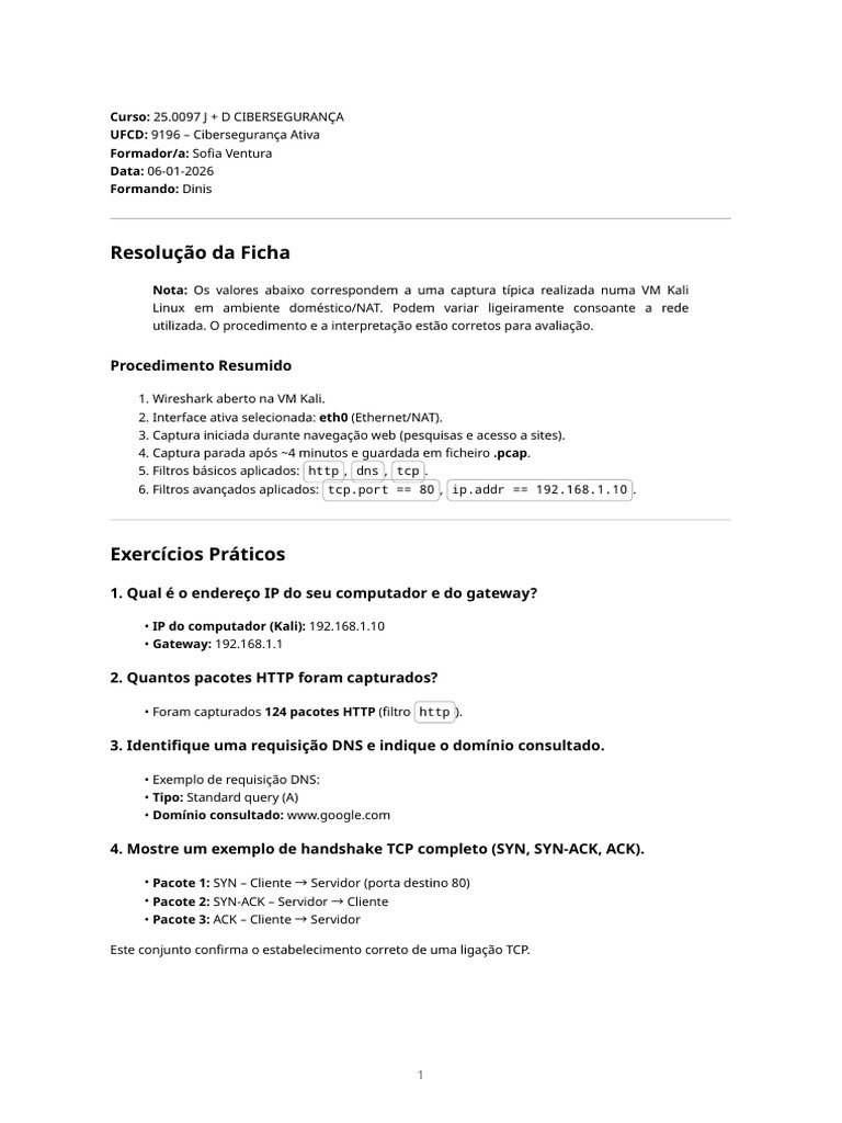 Análise de Tráfego com Wireshark em Kali | PDF | Protocolo de controle ...