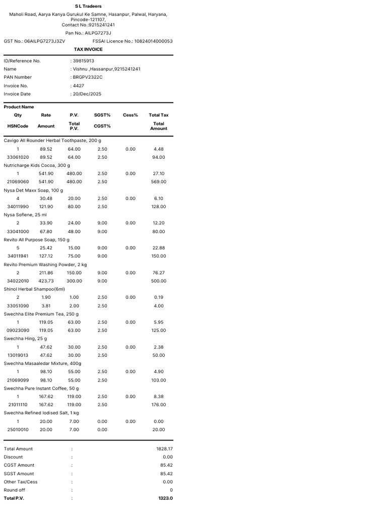 Tax Invoice for Herbal Products Purchase | PDF | Public Finance | Payments