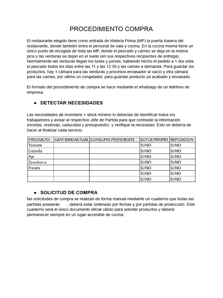 Procedimiento de Compra y Almacenamiento en Restaurante | PDF | Carne ...