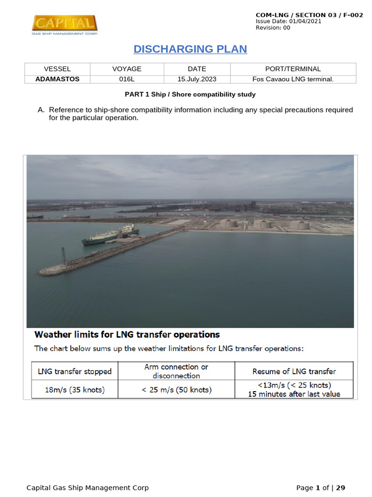LNG Discharging Plan for Adamastos Vessel | PDF | Pump | Valve