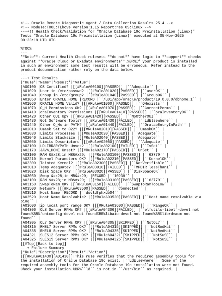 Oracle 19c Preinstallation Health Check | PDF | Computing | System Software