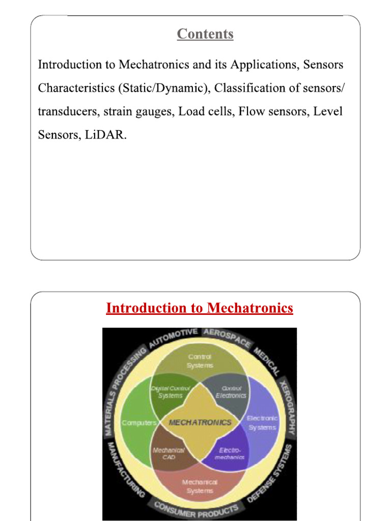 UNIT-1 Introduction To Mechtronics and Sensors | PDF