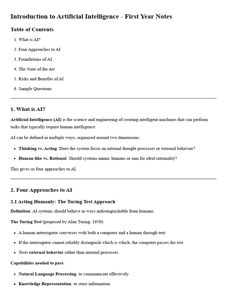 AI Fundamentals: First Year Study Notes | PDF | Artificial Intelligence ...