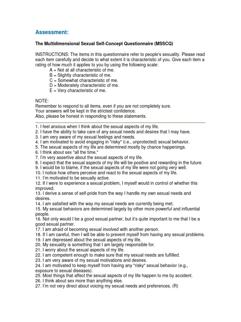 MSSCQ: Assess Your Sexual Self-Concept | PDF | Behavior | Self Concept