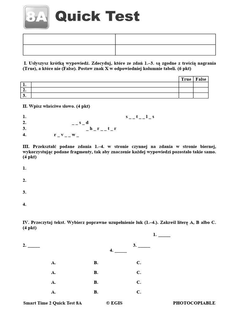 8a Smart Time 2 Quick Test | PDF