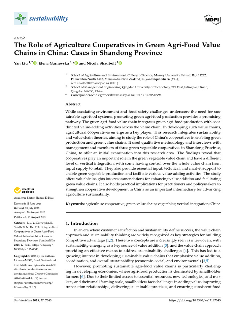 Agriculture Cooperatives in China's Green Value Chains | PDF ...