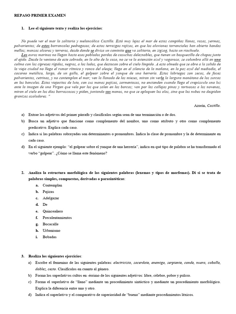 Repaso de Ejercicios de Lengua Española | PDF | Palabra | Pronombre