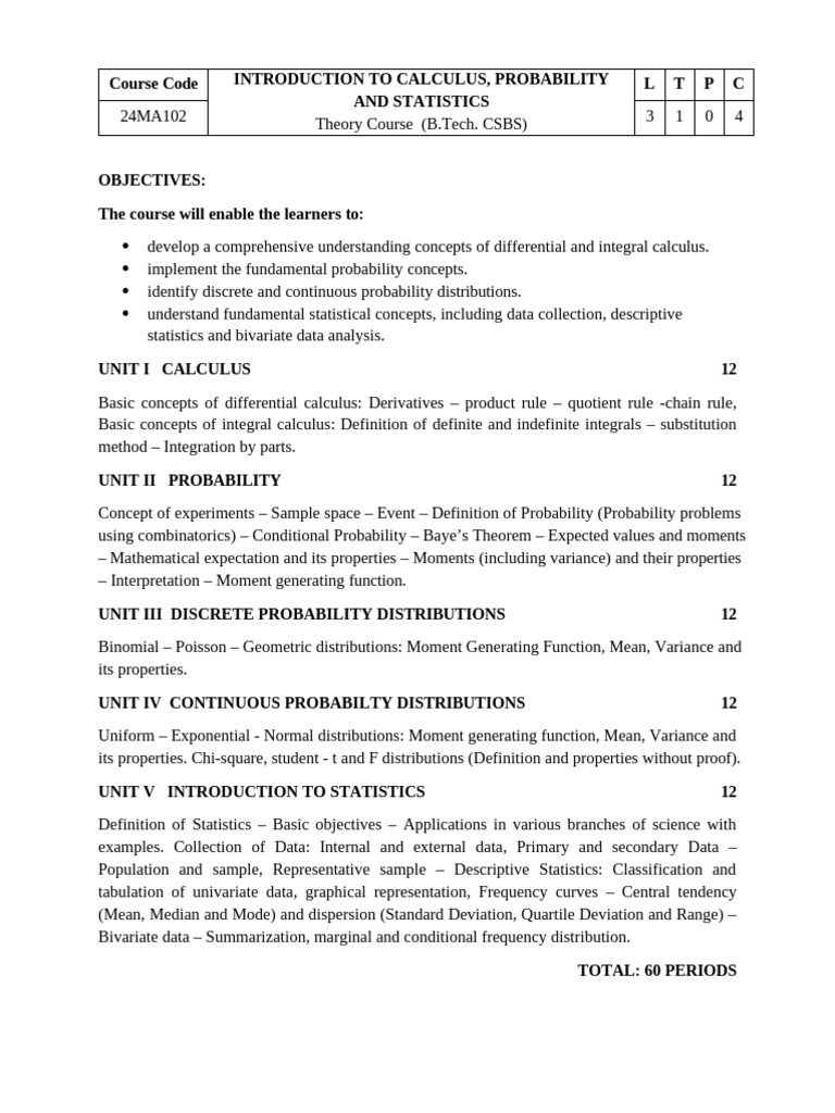 Calculus, Probability & Statistics Course | PDF | Probability ...