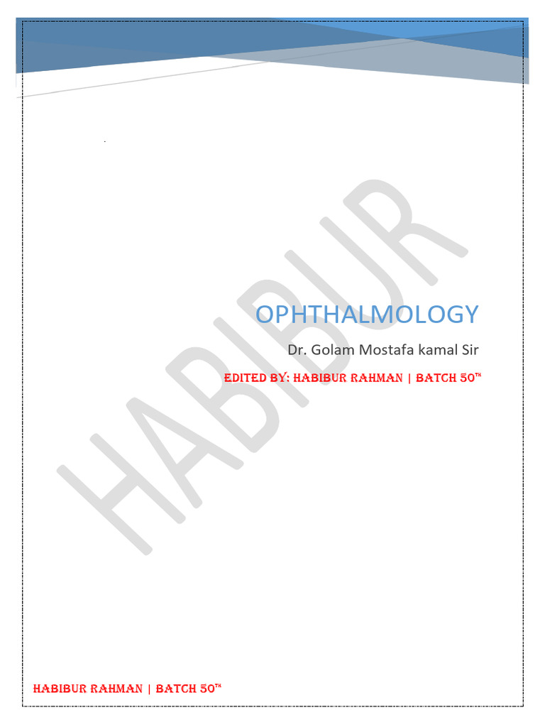 Ophthalmology Mostafa Sir Sheet | PDF | Glaucoma | Cataract