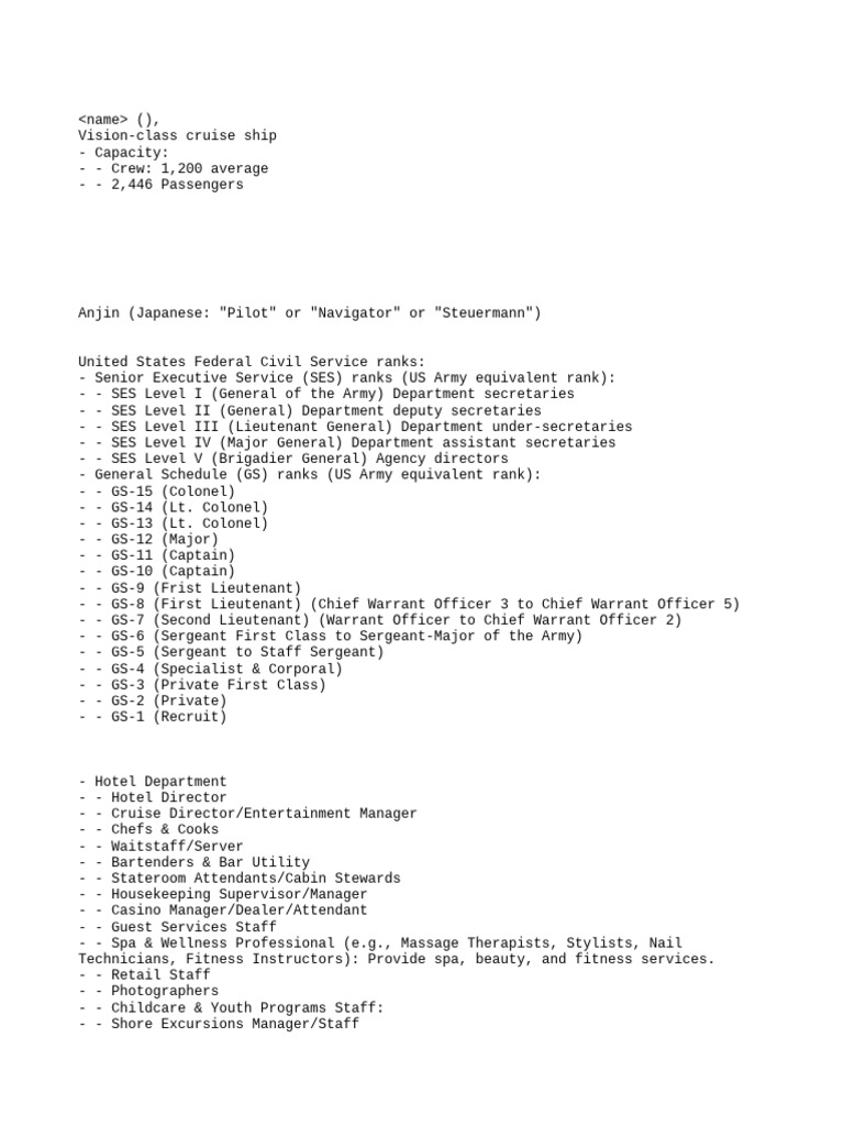Cruise Ship Crew Structure and Roles | PDF | Chef | Baseball Positions