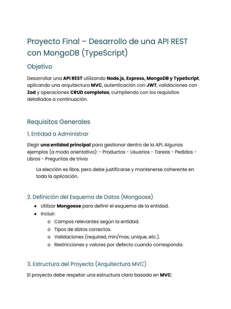 Consigna Proyecto Final – Api Rest Con Mongo Db | PDF | Mongo Db ...