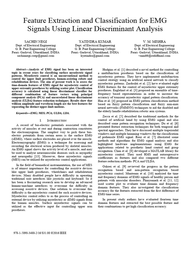 EMG Signal Classification with LDA | PDF | Electromyography | Prosthesis