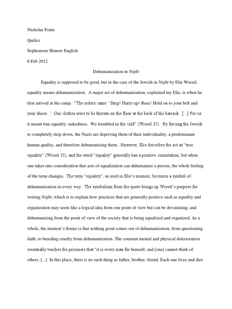 Dehumanization Themes in Elie Wiesel's Night | PDF