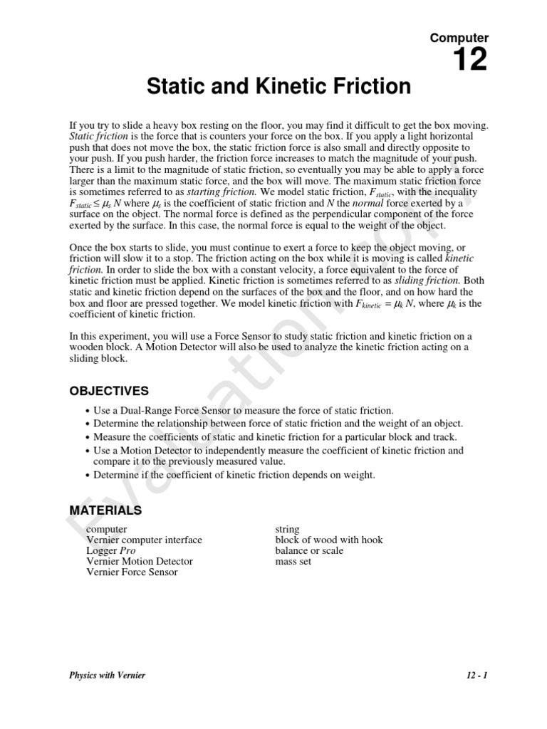 Coefficients of Friction Lab Report | PDF | Friction | Kinetic Energy