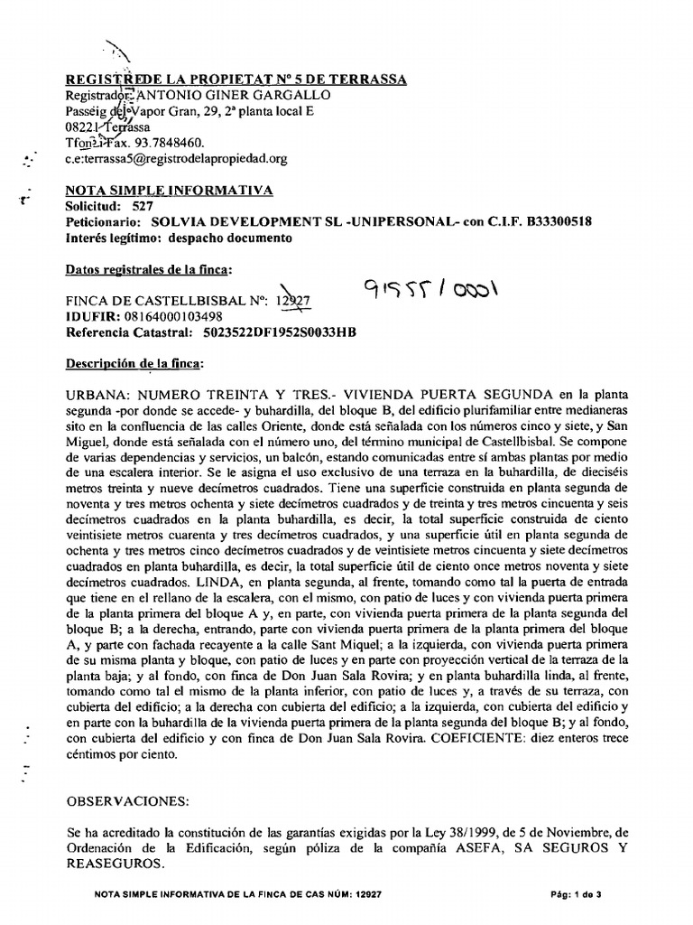 Nota Simple de Finca en Castellbisbal | PDF | Derecho Civil (Common Law ...