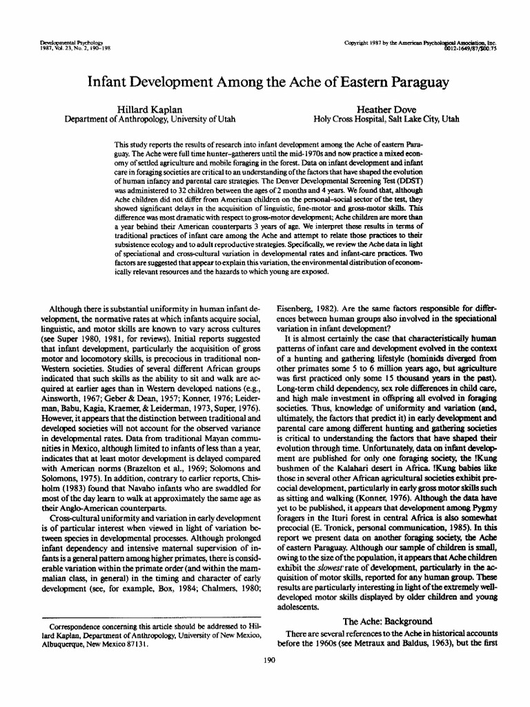 Infant Development in Ache Society | PDF | Child Development | Human ...