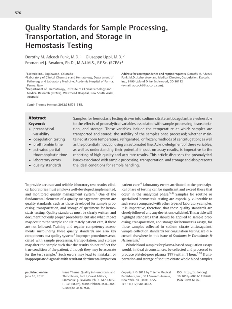 Quality Standards For Sample Processing | PDF | Platelet | Blood Plasma