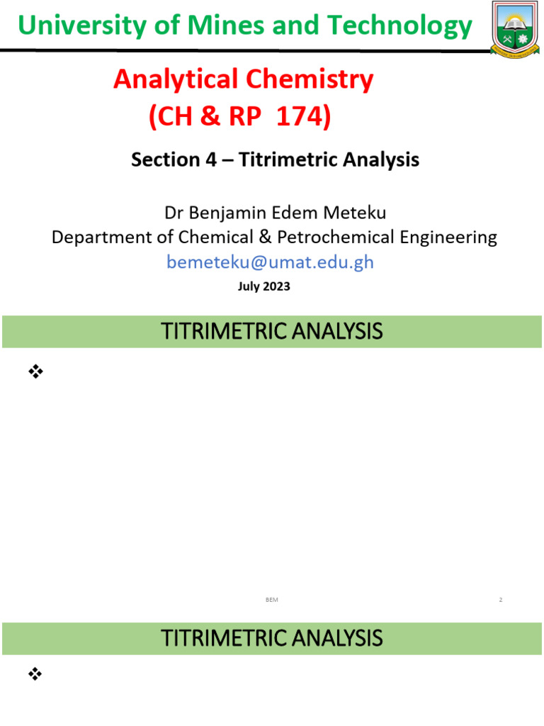 Titrimetric Analysis in Chemistry | PDF | Chemistry | Titration