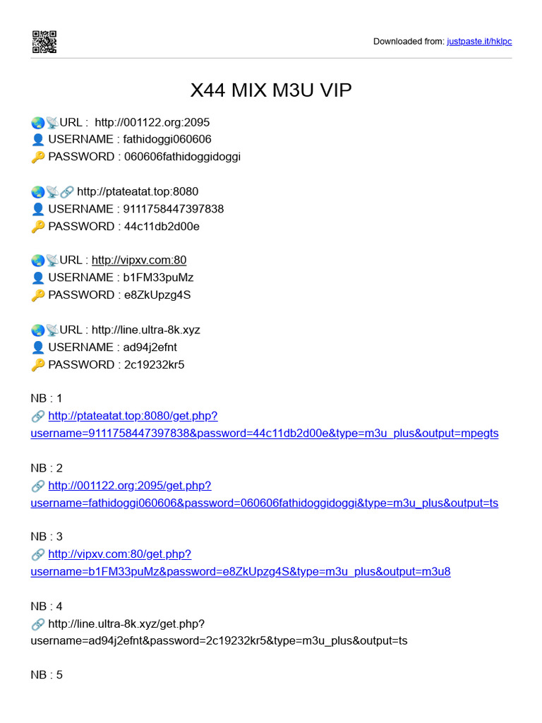 X44 M3U VIP IPTV Access Details | PDF | Applications Of