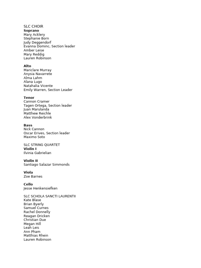 SLC Choir and Ensemble Roster | PDF